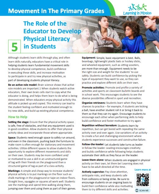 Movement in the Primary Grades: The Role of the Educator to Develop Physical Literacy in Students