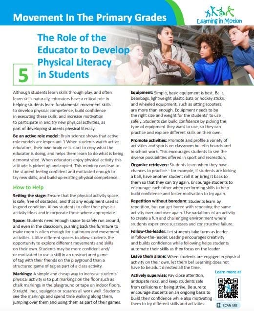 Movement in the Primary Grades: The Role of the Educator to Develop Physical Literacy in Students